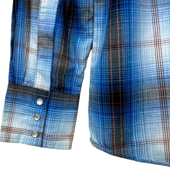 Wrangler Men's Blue Plaid Pearl Snap Button Western Shirt Medium Long Sleeve - Picture 4 of 5